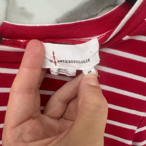 Anthropologie Elis Peplum Top Red and Light Blue Striped Short Sleeve Top - Picture 4 of 6